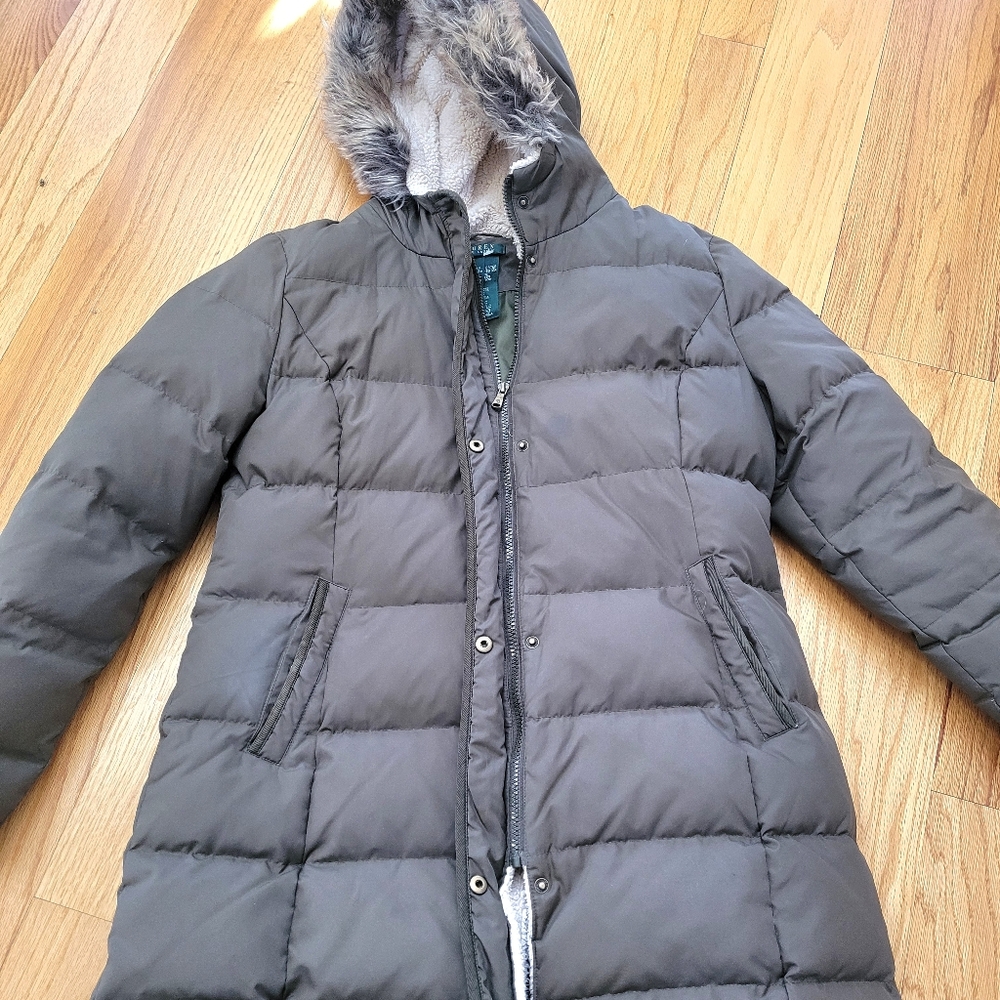 Beautiful Olive Green Ralph Lauren Hooded Down Jacket. Sz L